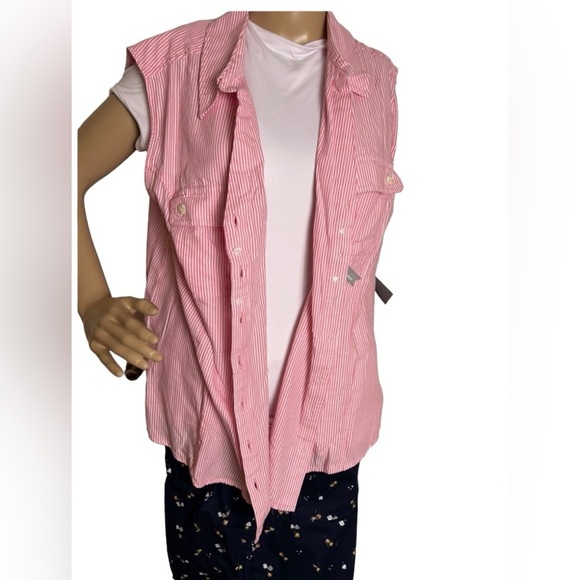 Y2K country pink western striped sleeveless cotton shirt.
Coastal 1X , PTP 24.5” - Picture 2 of 14